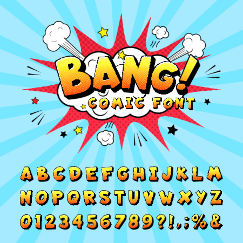 復古卡通漫畫書字體 流行藝術中的字母與數字符號設計